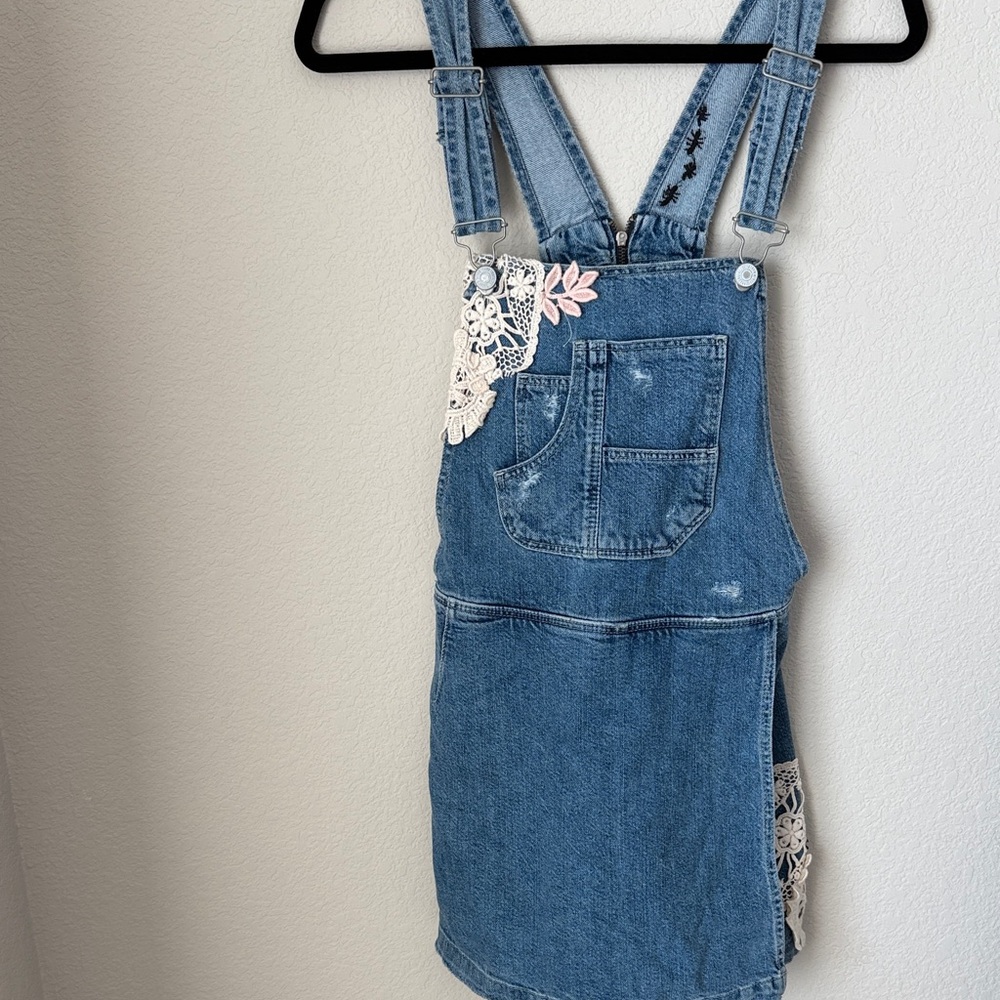 Zara Denim Overall Skort with Lace Accents